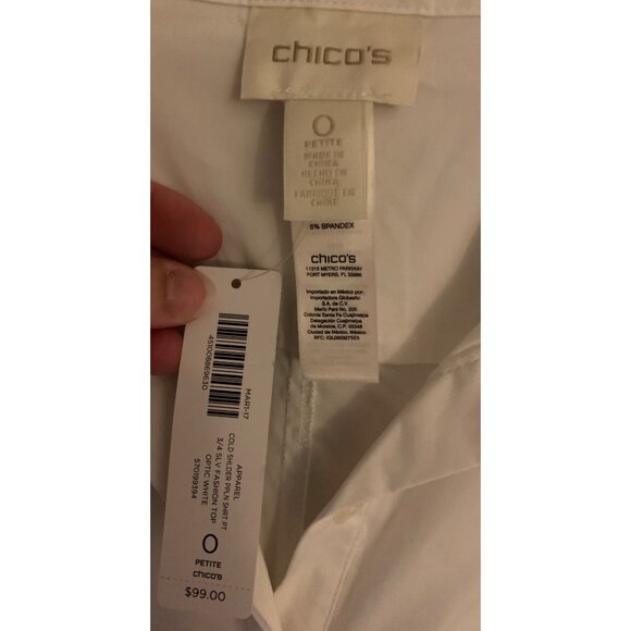 CHICO'S Solid White Cold Shoulder Sleeve Belted Women's Poplin Shirt NWT Size 0 - Picture 3 of 6
